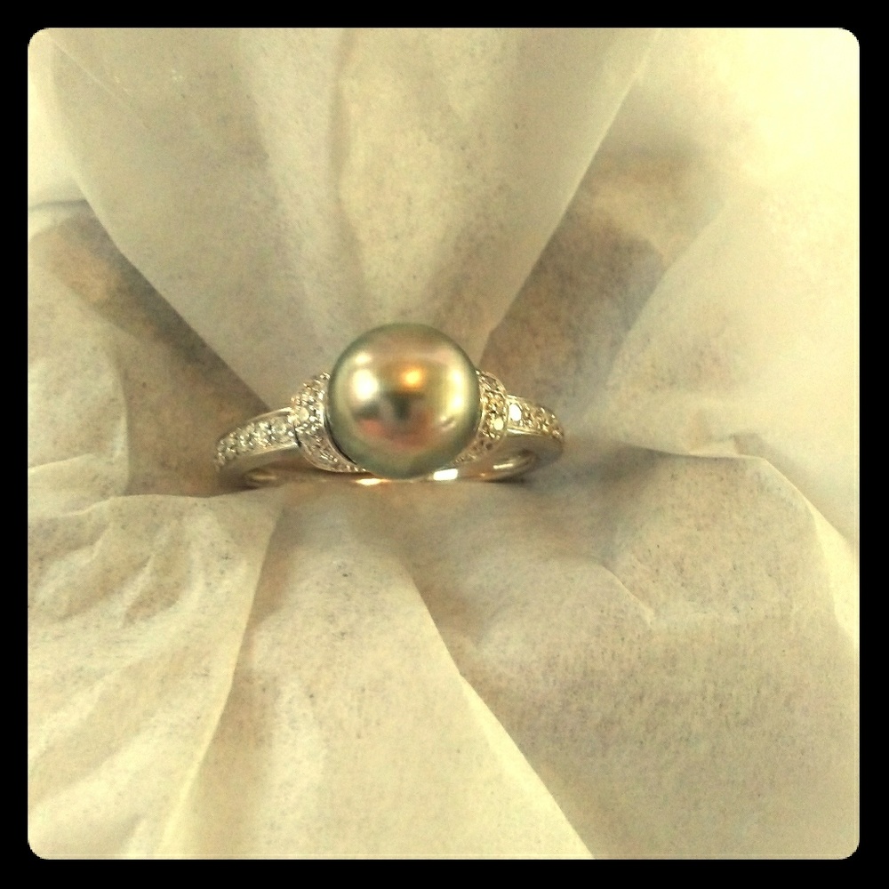 Tahitian black pearl ring 8mm Maui Divers size 7